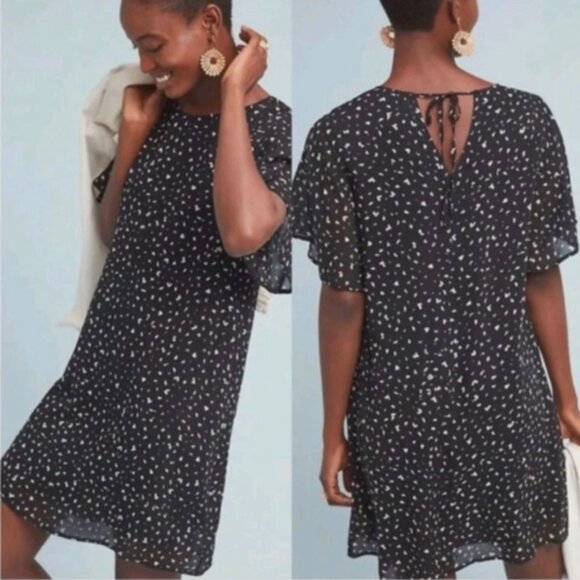 Cloth & Stone Anthropologie Fun Print Shift Dress Black White Size Small Petite - Picture 1 of 12